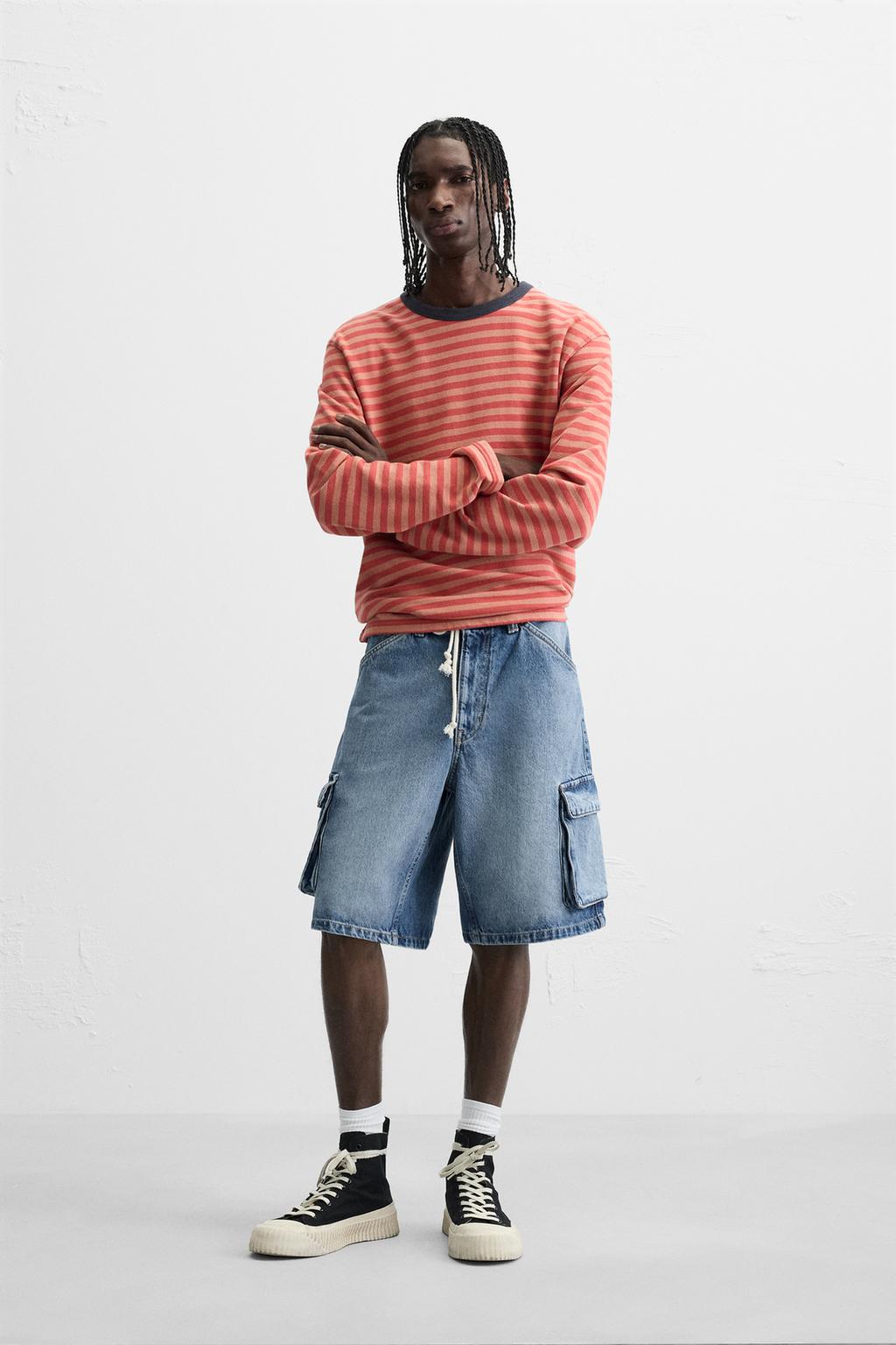 

Джинсовые шорты-карго-бермуды ZARA, средне-синий
