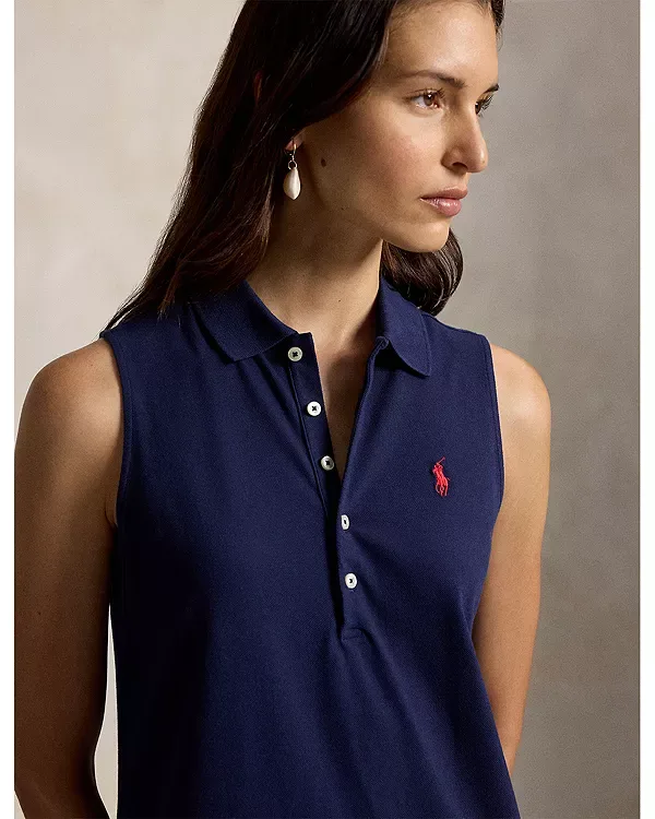 Платье-Поло без рукавов из эластичного хлопка Ralph Lauren, Navy — фото 4