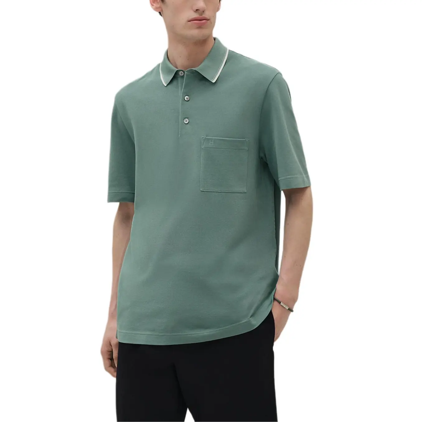 

HERMES Футболка-поло мужская Celadon Blue, Синий, HERMES Футболка-поло мужская Celadon Blue