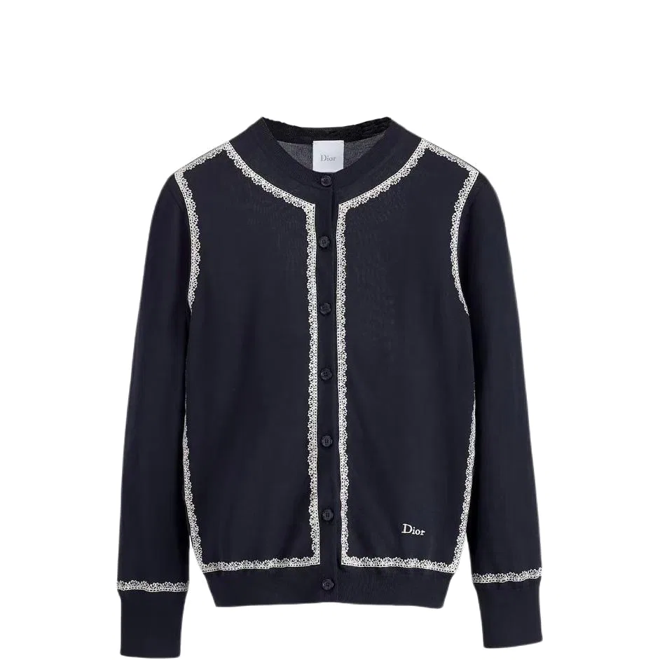 Кардиган женский marine blue с круглым вырезом, трикотажный DIOR