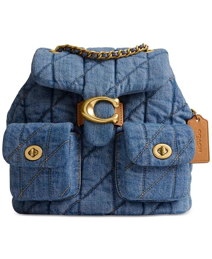 

Маленький стеганый джинсовый рюкзак Tabby COACH, синий