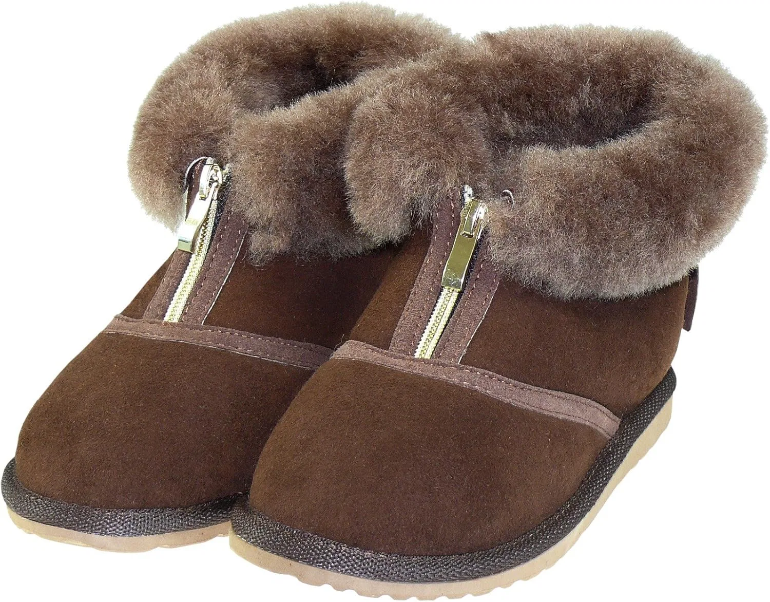 Очень толстые тапочки из полуовечьей кожи на молнии Harrys-Collection, Dark Brown — фото 2