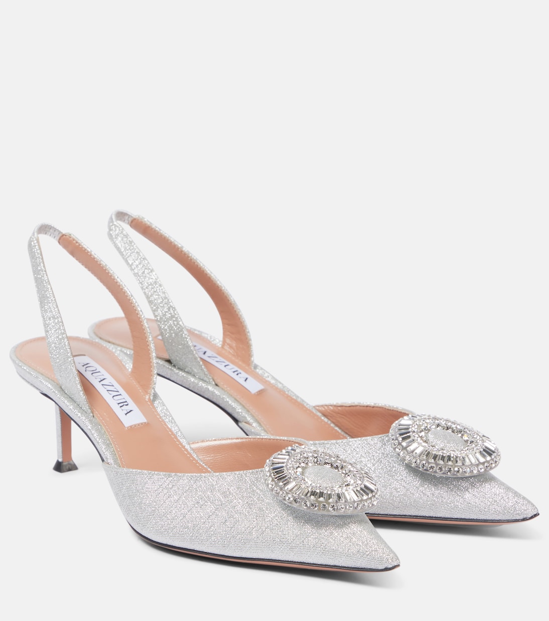 Туфли-лодочки Crystal Hoop 50 с блестками и пяткой Aquazzura, серебряный