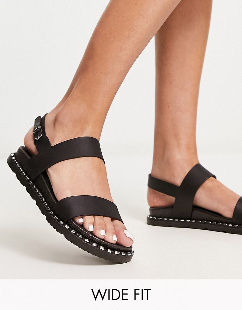 

Черные сандалии на плоской подошве London Rebel Wide Fit London Rebel