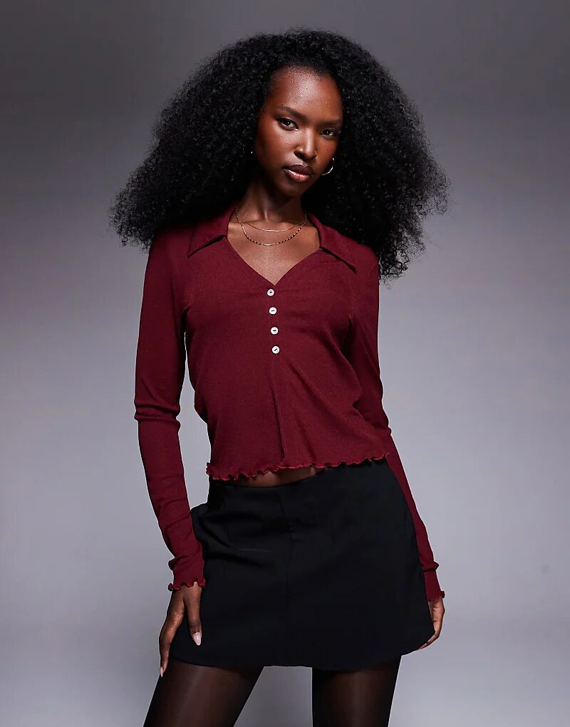 

Полупрозрачная рубашка с длинными рукавами ASOS DESIGN бордового цвета