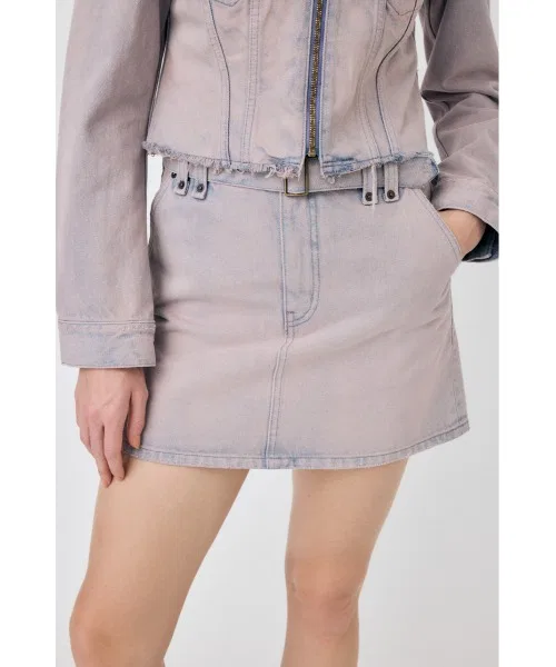 Женская джинсовая мини-юбка с поясом MOUSSY розовая