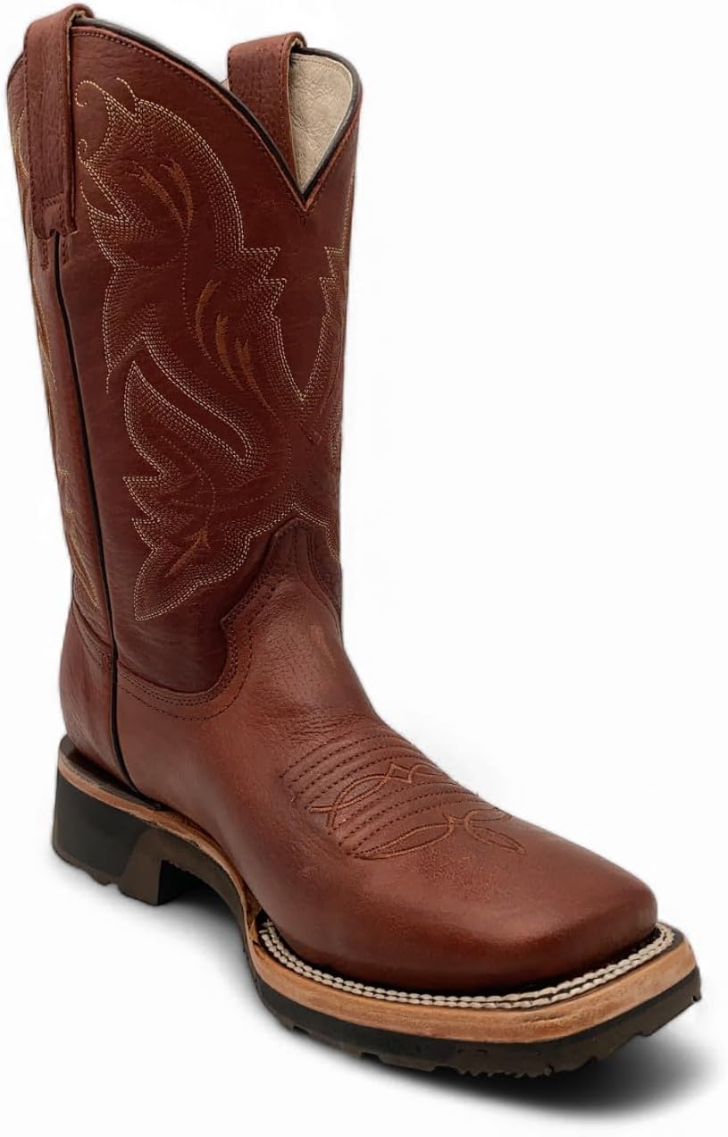 

Мужские кожаные ковбойские сапоги в западном стиле с квадратным носком, средней высоты с резиновой подошвой The Western Shops, винный