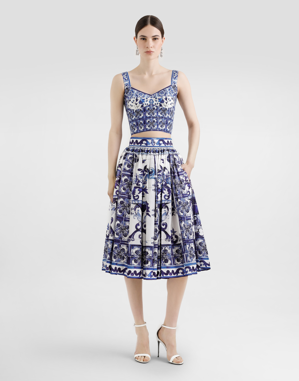 Корсет из шармеза с принтом майолика Dolce & Gabbana, мультиколор — фото 2