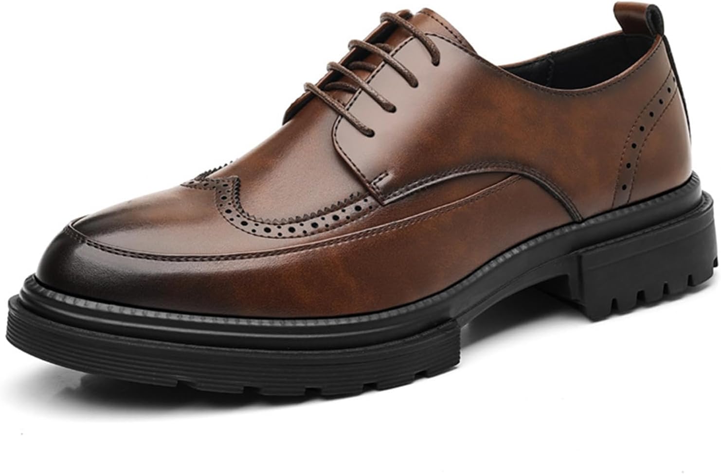 

Мужские кожаные броги с крыльями на платформе, классические туфли-оксфорды с заостренным носком, толстой ребристой подошвой, шнуровкой, деловые и повседневные офисные туфли Enoegmsd, коричневый