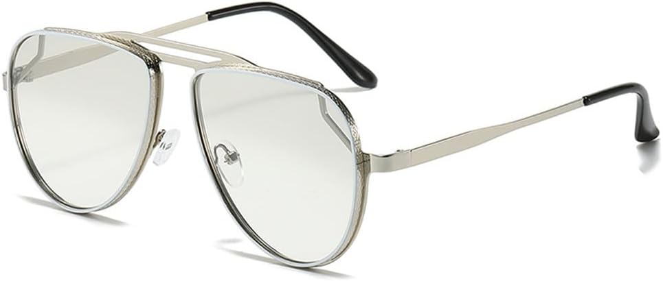 

Ретро металлические солнцезащитные очки с двойной перемычкой для женщин, градиентные зеркальные линзы, защита от УФ-излучения UV400 для мужчин HDUBFY, Silver Light Gray