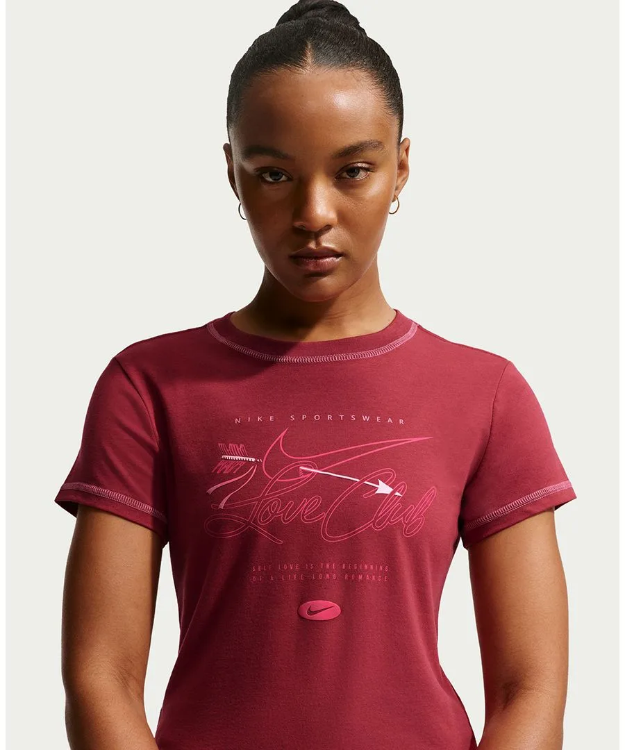 Женская укороченная трикотажная футболка Sportswear Chill Knit Slim с коротким рукавом Nike, Team Crimson/Peony — фото 2
