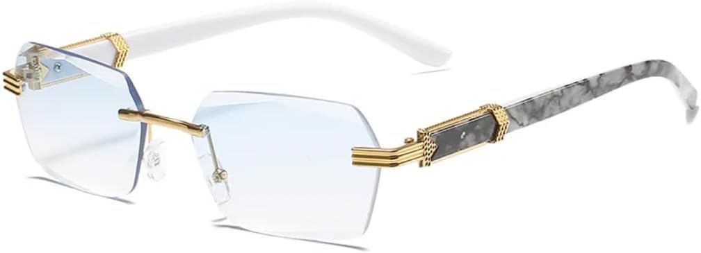 

Роскошные солнцезащитные очки без оправы для женщин, модные, квадратной формы, с цветными линзами, с принтом на дужках, для мужчин, для путешествий и повседневной носки UATXTAU, Light Blue