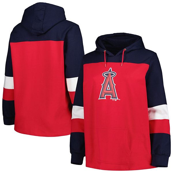 

Женский красный худи Los Angeles Angels plus size с цветными блоками Profile