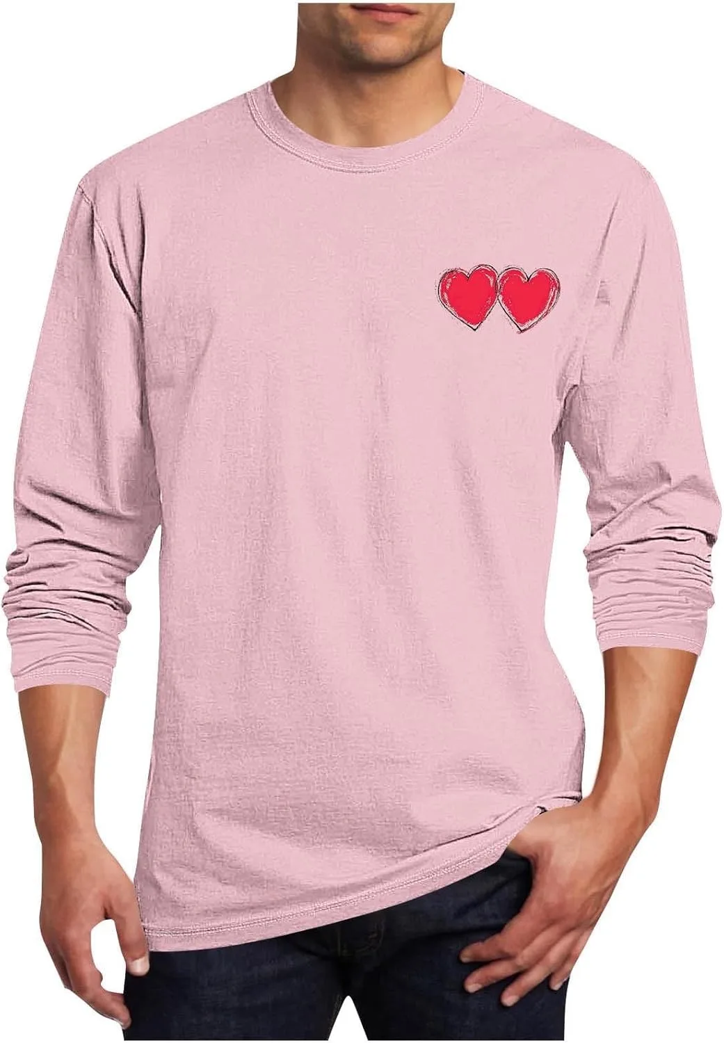 

Мужская футболка с принтом в виде сердца, оверсайз, длинный рукав