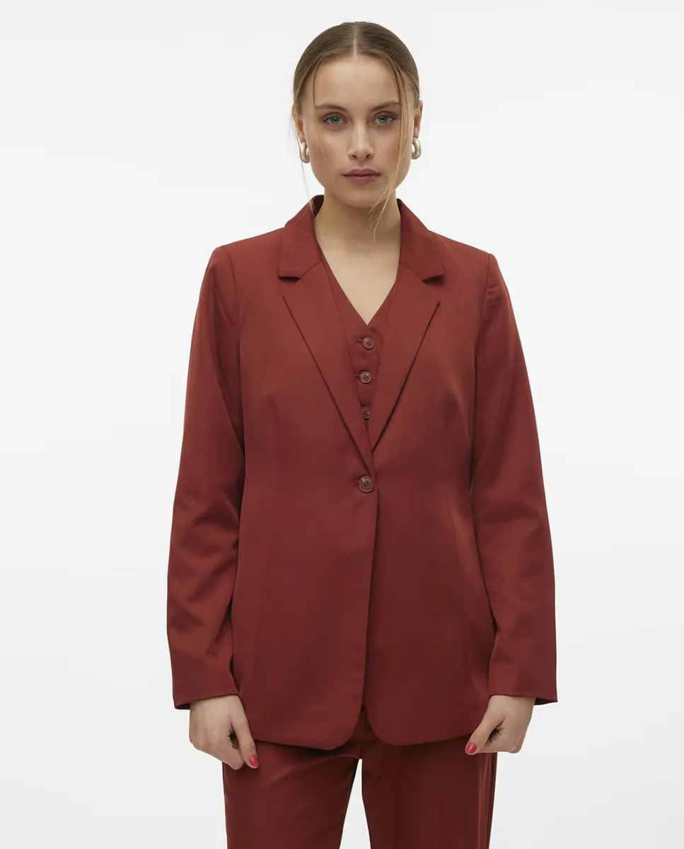 

Женский длинный пиджак с подплечниками Vero Moda, бордовый