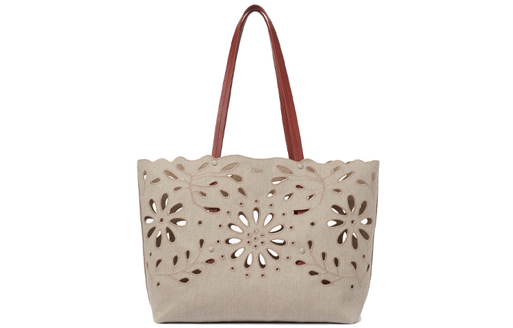 

Chloé Сумка-тоут Chloe из светлой телячьей кожи с льняной отделкой, женская, цвет хаки