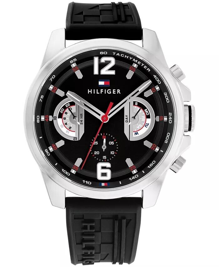 

Мужские кварцевые черные силиконовые часы 46 мм Tommy Hilfiger, черный