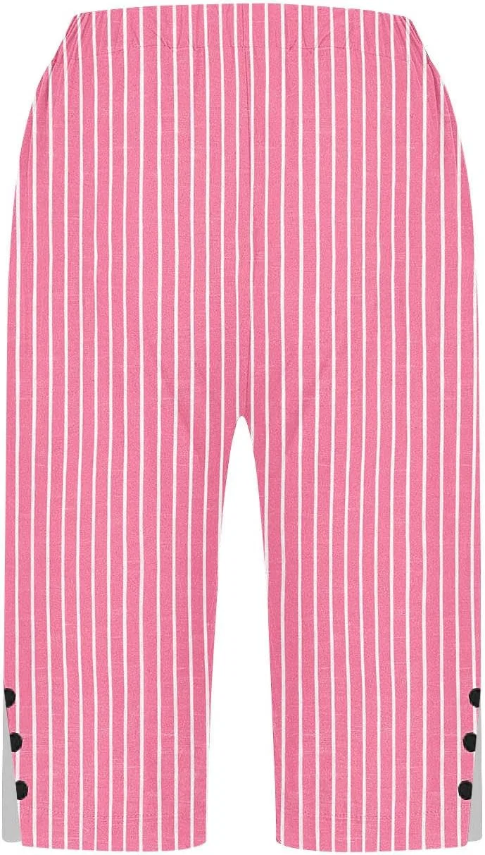 Женские капри из хлопка и льна, прямые широкие, на резинке, Watermelon Red — фото 3