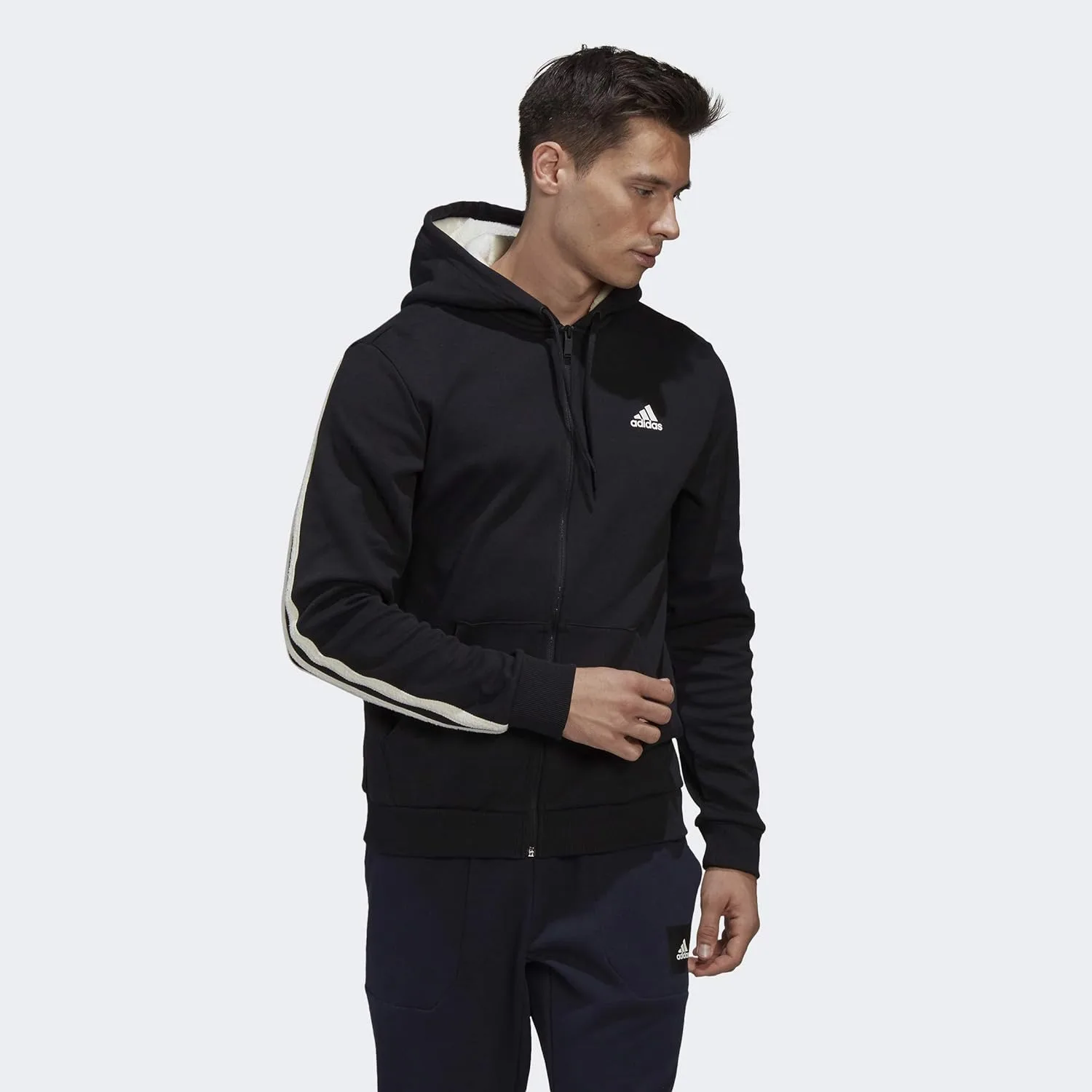 Толстовка adidas мужская зимняя с капюшоном на молнии и 3 полосками — фото 3