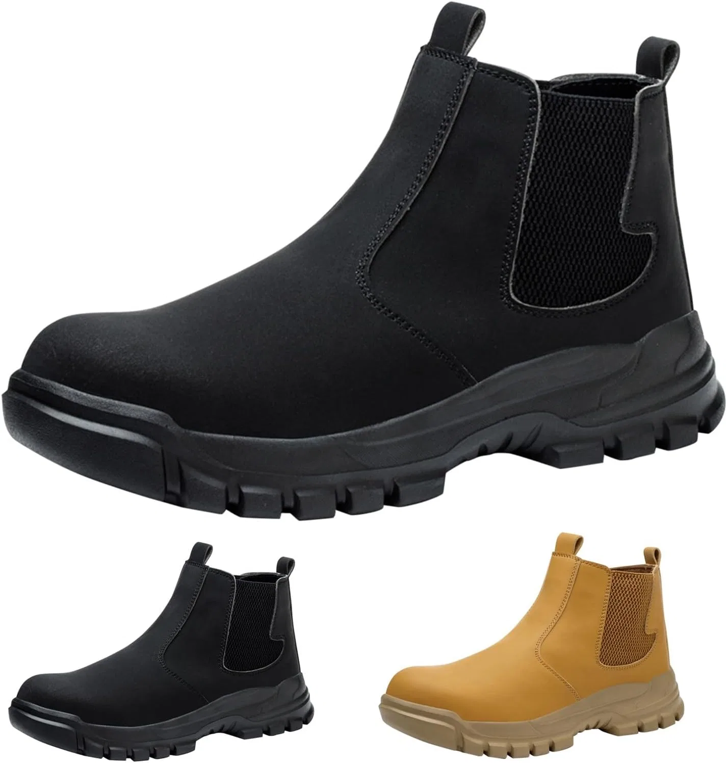 Зимние ботинки Herren Elegant Arbeitsschuhe Outdoor Sicherheitsschuhe Breite Füße Trekkingschuhe Rutschfeste Desert Boot Warm Kampfstiefel Vegan Sicherheitsstiefel,Stiefel Herren Wasserdicht Leder Pu Generic, Schwarz — фото 4