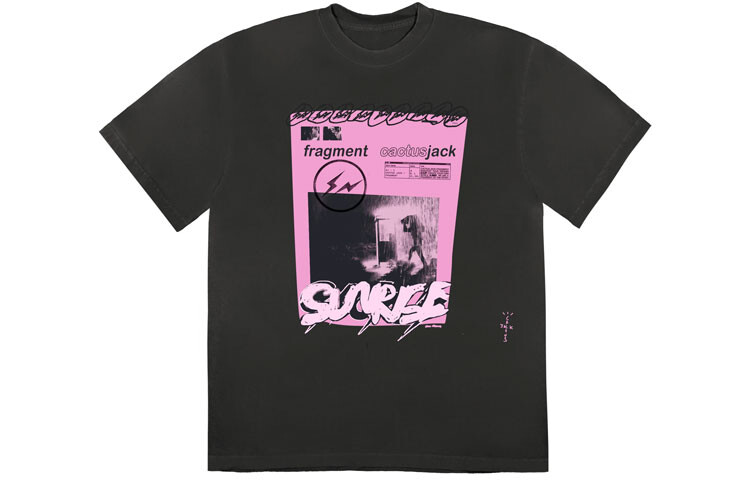 

Travis Scott Трэвис Скотт Cactus Jack x Fragment Design Розовая футболка Sunrise Вымытый черный, Черный
