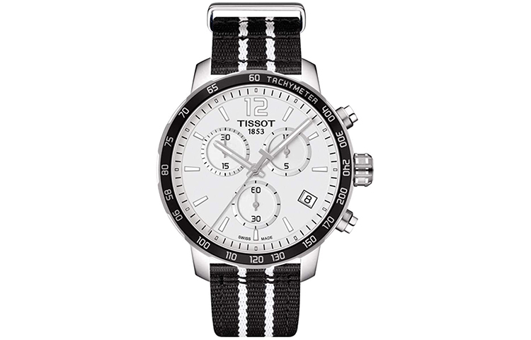 

TISSOT Часы Time Jog Collection Quartz Movement Men's Watch Watch 42mm White Dial Stainless Steel Case Nylon Strap, Black