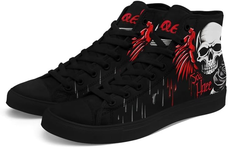 Крутые индивидуальные кроссовки Skull High Tops из холщовой ткани для мужчин и женщин, классические с шнуровкой, готический стиль, повседневные холщовые кроссовки Coolcustomize, Color3 — фото 3