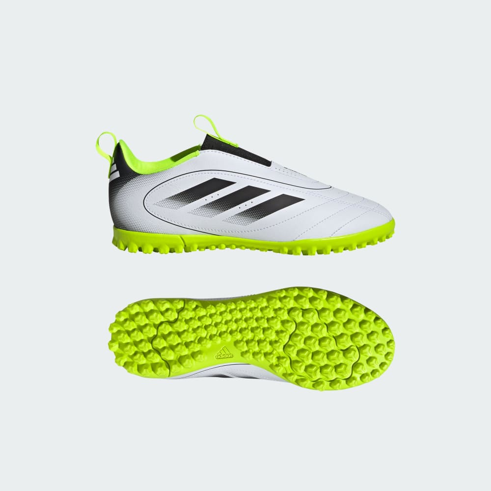 

Бутсы Adidas Goletto IX Laceless Turf Soccer Shoes Kids, цвет Cloud White/Core Black/Lucid Lemon
