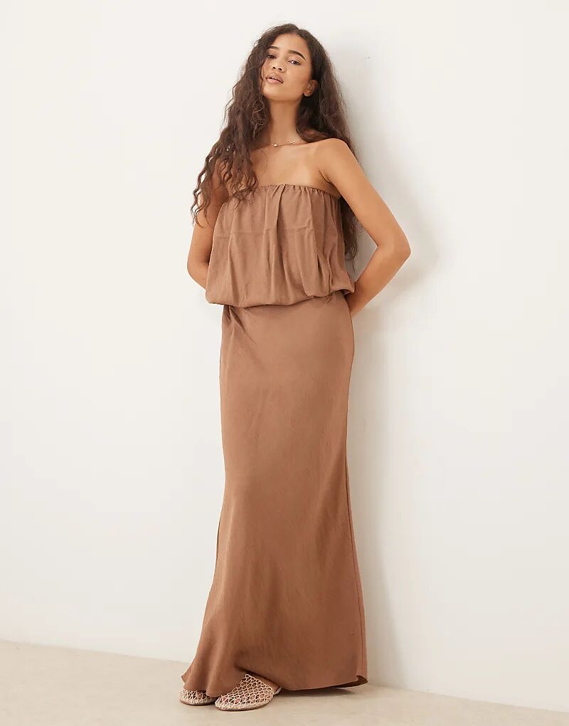 

Платье-бандо макси ASOS DESIGN с лифом-пузырьком коричневого цвета