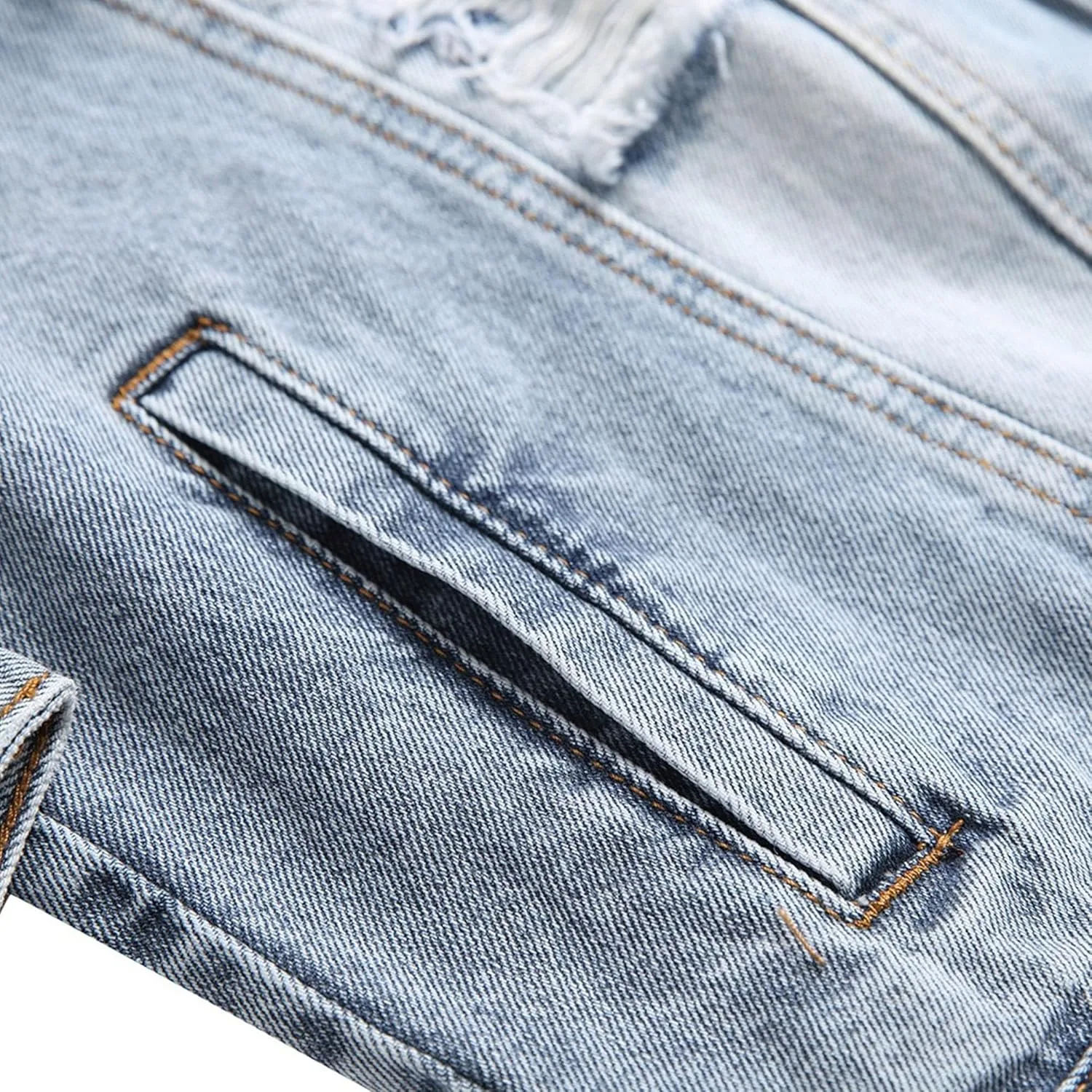 Джинсовая куртка Slim Ripped для мужчин, мужская повседневная рваная джинсовая куртка, мужское пальто из джинсы Slim Fit Generic, светло-голубой — фото 4