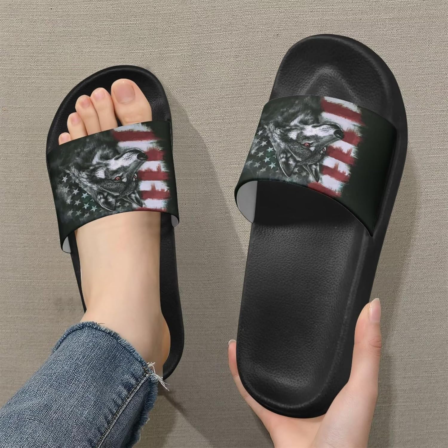 Тапочеки Jrysaedy House Slides, American Flag Wolf — фото 3