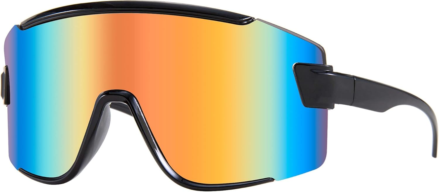 

Солнцезащитные очки Karsaer Vision Big Shield Wraparound для мужчин и женщин, неоновые солнцезащитные очки с козырьком, для велоспорта и лыжного спорта, в стиле 80-х и 90-х, Red Rainbow Mirror