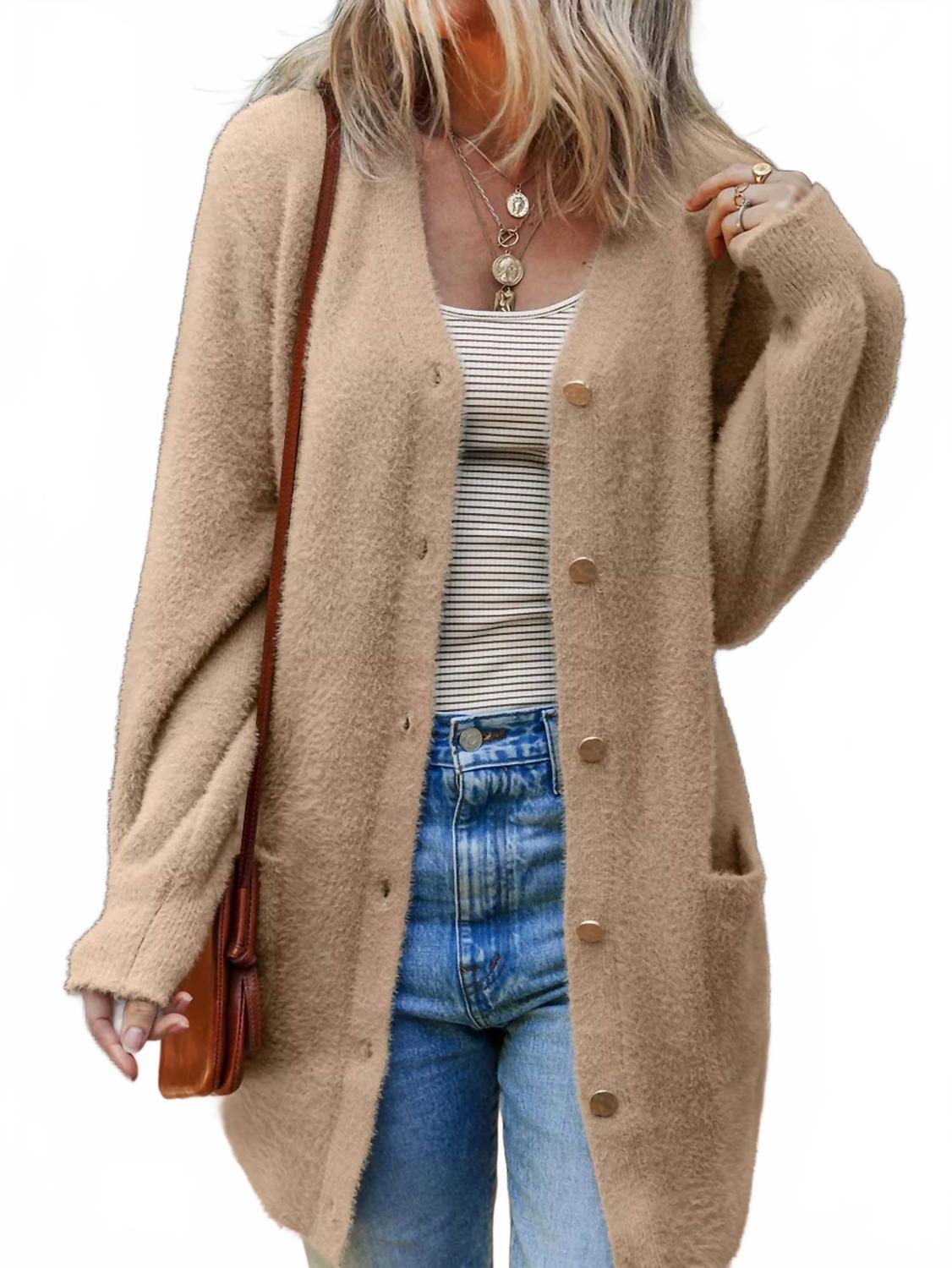 

Trendsi Пушистый кардиган на пуговицах, цвет верблюжий