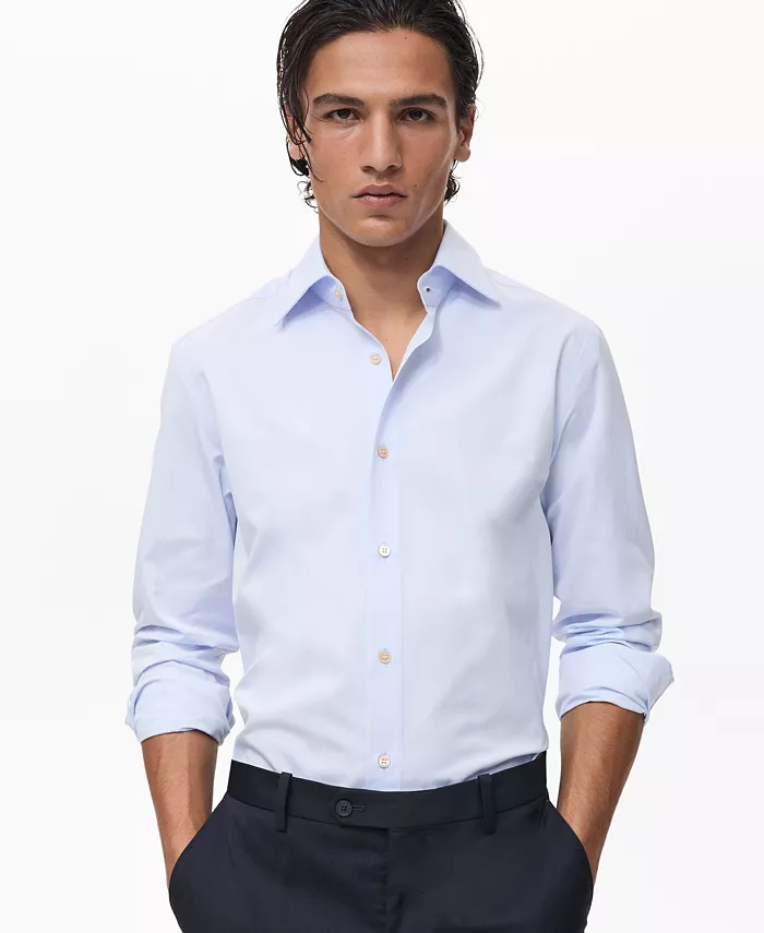 

Мужская хлопковая рубашка Slim Fit MANGO, синий