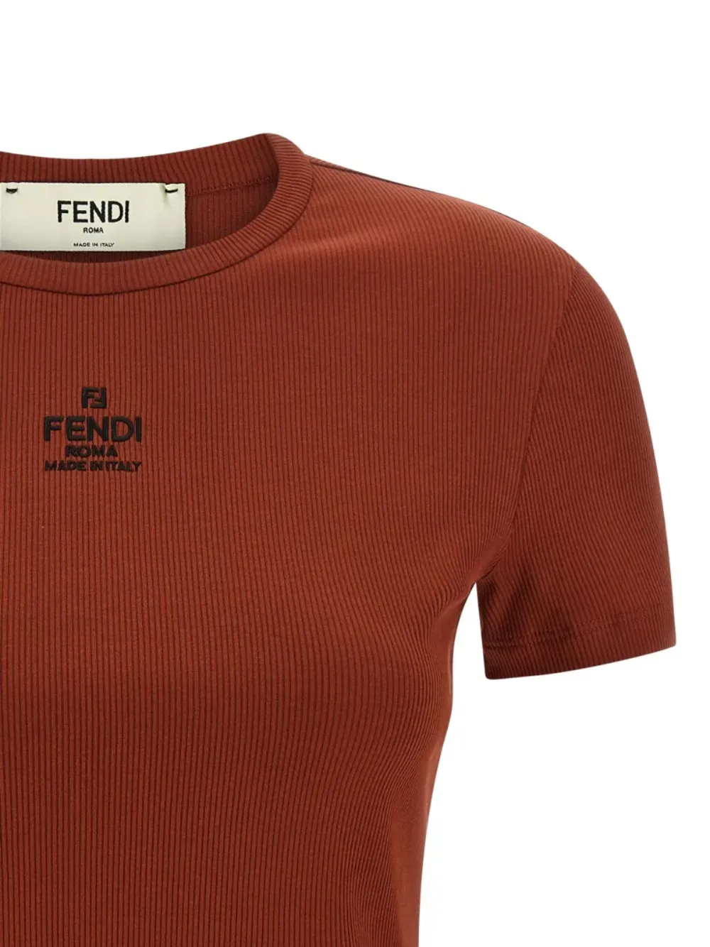 Футболка с вышитым логотипом Fendi, коричневый — фото 3
