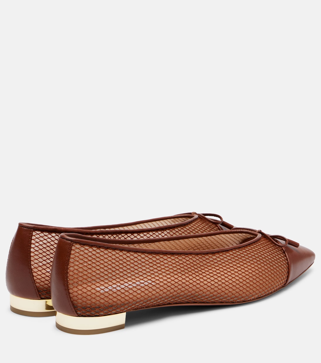 Балетки Gioia из кожи и сетки Aquazzura, Tobacco/Rich Cognac — фото 2