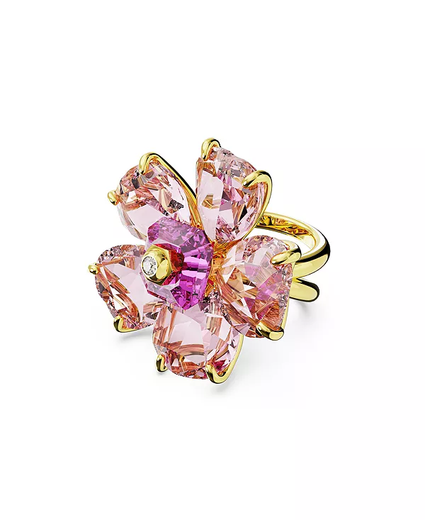 

Коктейльное кольцо с розовым цветком-хрусталем Florere Swarovski, pink