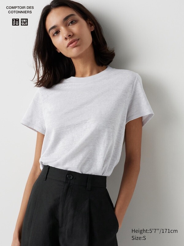 

Льняная футболка с круглым вырезом Uniqlo, серый