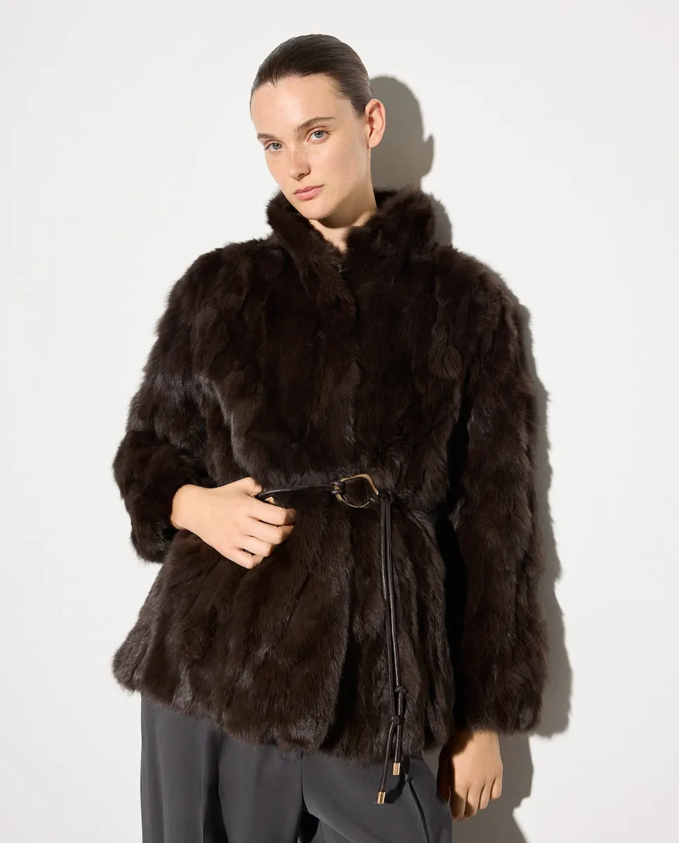 

Женское кожаное пальто с поясом Woman El Corte Inglés, темно-коричневый