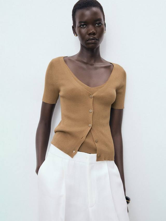 

Кардиган с V-образным вырезом Orquidea с короткими рукавами Mango, Medium Brown