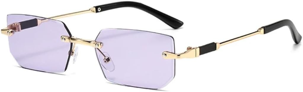 

Солнцезащитные очки с защитой от УФ-излучения UV400 | Маленькие безободковые очки с прозрачными линзами цвета океана | для женщин и мужчин, для занятий спортом на открытом воздухе и вождения DSVIGF, Gold-purple