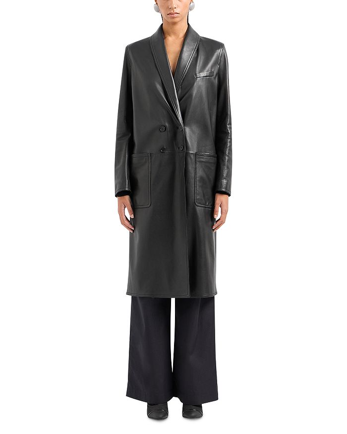 

Кожаное пальто миди Emporio Armani, черный