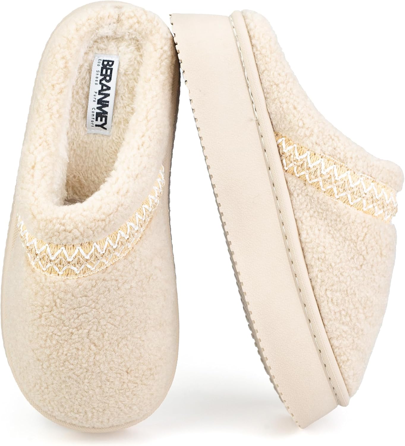 

Женские шлепанцы на платформе BERANMEY с плюшевой подкладкой из флиса - плетеные мягкие мини-сапожки-слипон для домашнего комфорта, хаки
