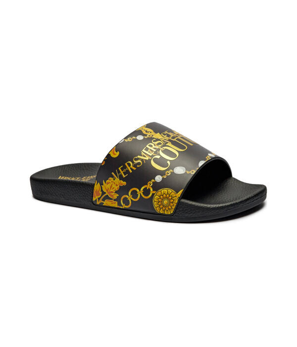 Шлепанцы женские Versace Jeans Couture с фирменным принтом, черно-желтый