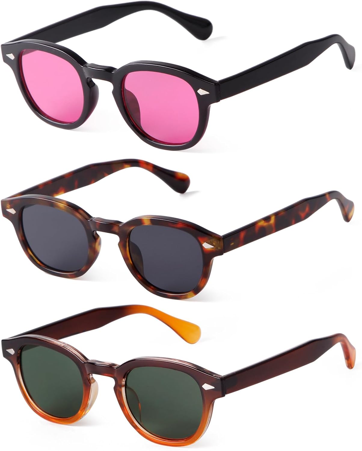 

Ретро-солнцезащитные очки круглые, набор 3 шт., винтажные, тонированные, унисекс DQbhzh. Цвета оправ: черная, коричневый градиент, черепаховый. Цвета линз: розово-красные, зеленые, серые