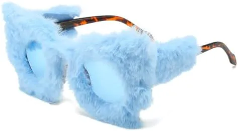

Плюшевые солнцезащитные очки «Кошачий глаз» для женщин, винтажные, большие, декоративные, зимние, термоизолирующие, с защитой от УФ-излучения UV400 MTZJH, Blue