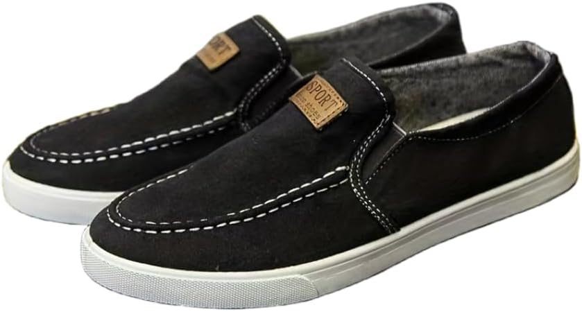 

Мужские повседневные кеды без шнурков - дышащие низкие кеды из ткани с классическим дизайном slip-on для круглогодичного комфорта Hhhchpm, черный