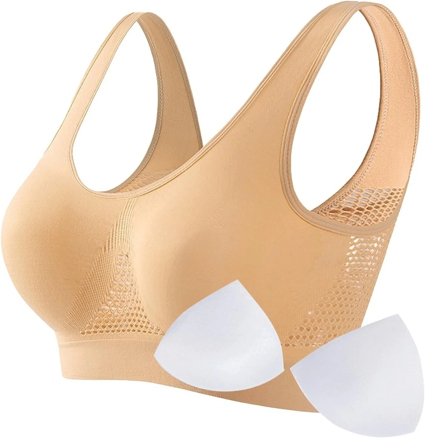 Спортивный бюстгальтер Breathable Cool Liftup Air Bra, женский, бесшовный, с поролоновыми чашками, Y3-beige