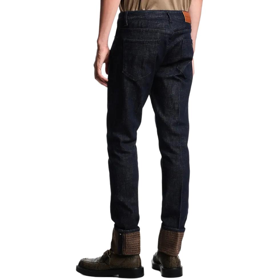 Джинсы J06 Slim fit в стираном стретч дениме с логотипом на отворотах EMPORIO ARMANI, темно-синий — фото 3