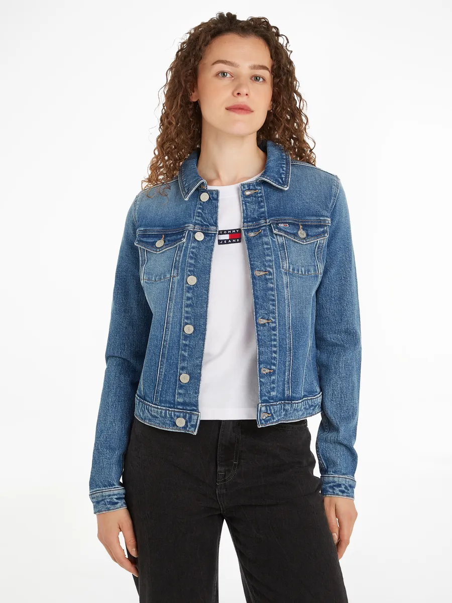 

Джинсовая куртка Tommy Jeans "VIVIANNE SKN JACKET CH8132", с фирменным лейблом Tommy Jeans, джинсовый